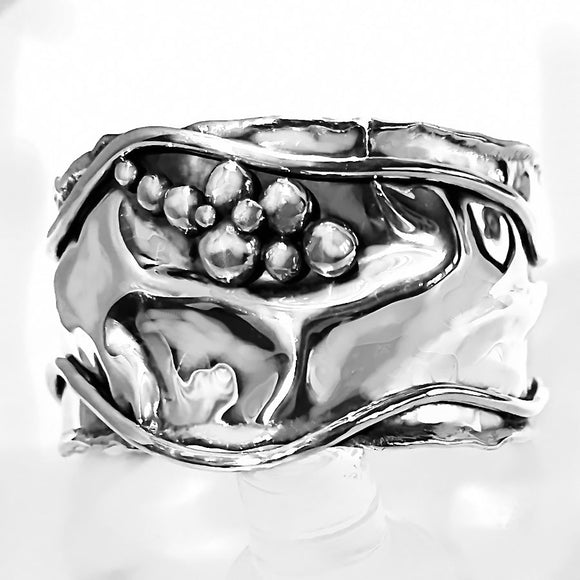 Wide Berries and Vines Sterling Silver Cuff Bracelet
