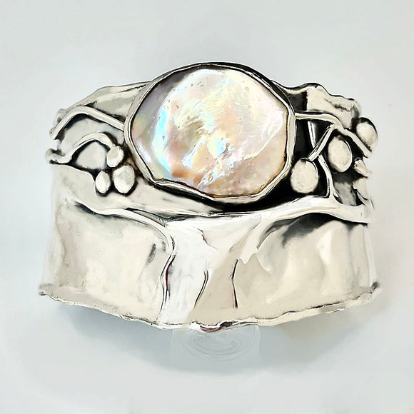Luminous Blush Pearl in Sterling Cuff Bracelet