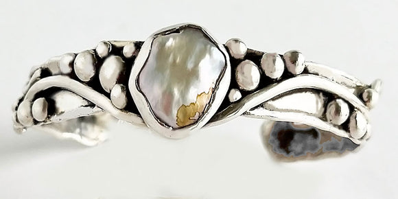 Luminous Bi-color Freshwater Pearl in Sterling Cuff Bracelet