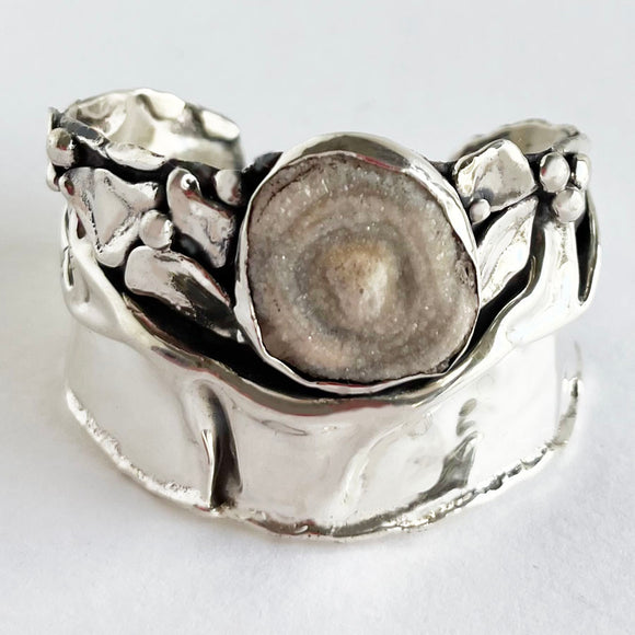 Chalcedony druzy set in Sterling Silver Cuff Bracelet