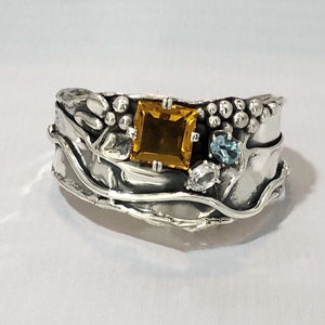 Multi-Gemstone In Sterling Cuff Bracelet