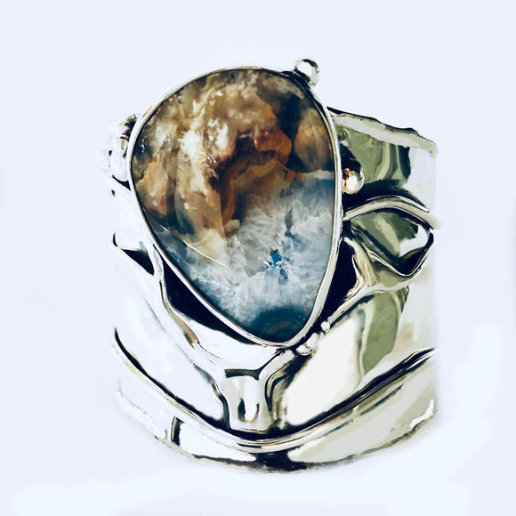 Moss Agate in Sterling Silver Cuff Bracelet