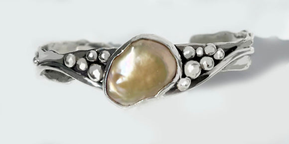 Freshwater Pearl set in Sterling Silver Cuff Bracelet - Narrow
