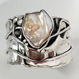 Freshwater Pearl in Sterling Silver Cuff Bracelet