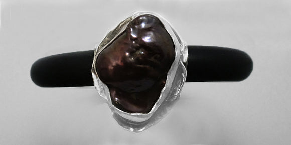Chocolate Pearl in Sterling and Rubber Bracelet