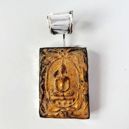 Buddhist Prayer Stone in Sterling Silver pendant