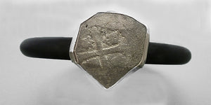 1715 Spanish Fleet Coin in Sterling and Black Rubber Bracelet