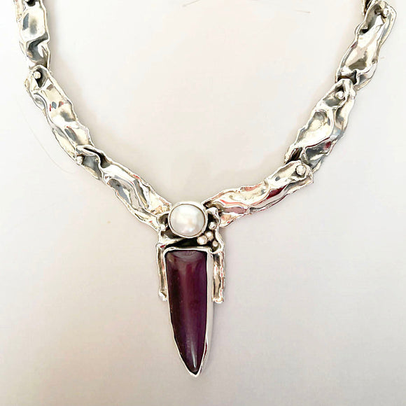 Mabe Pearl and Amethyst Sterling Silver Necklace